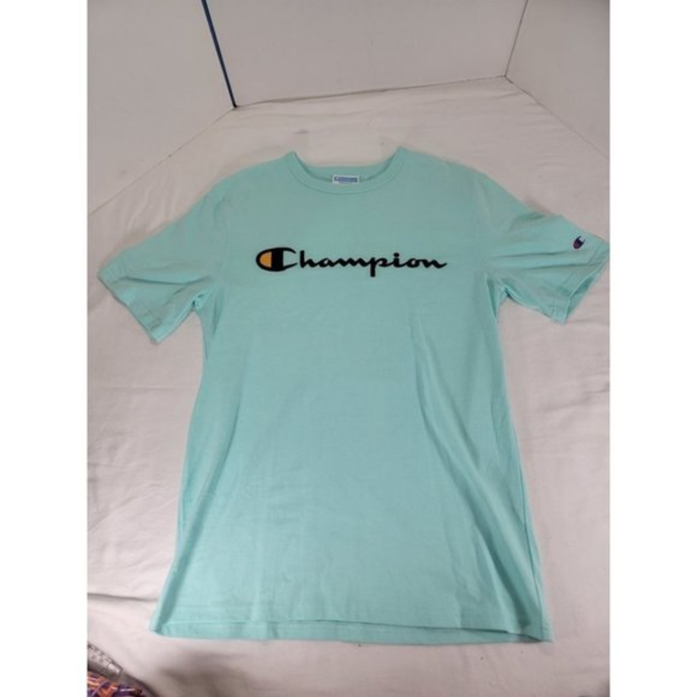 Champion Mint Green Embroidered Patch T-shirt Unisex Medium M